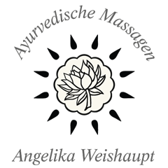 Das Logo von Ayurvedische Massagen Angelika Weishaupt ist eine stilisierte Lotusblühte mit einem Wellenring und umgeben von einem Blätterkranz.